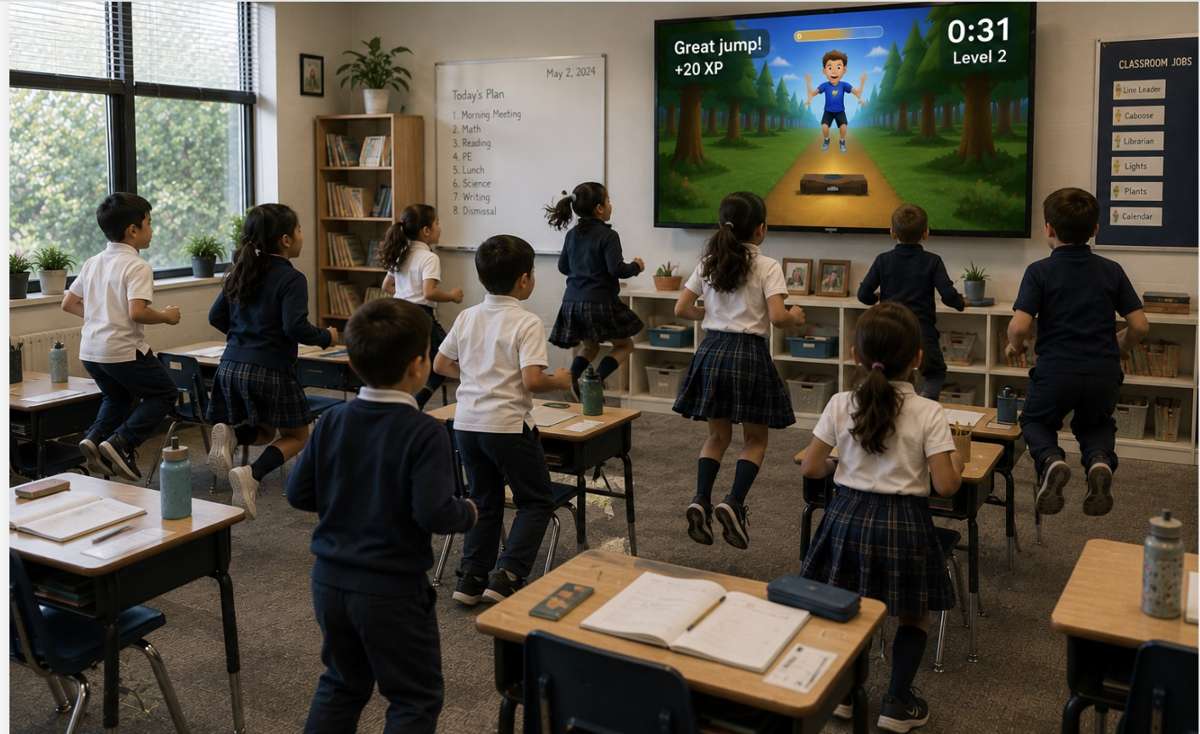 Children playing SuperMe exercise games